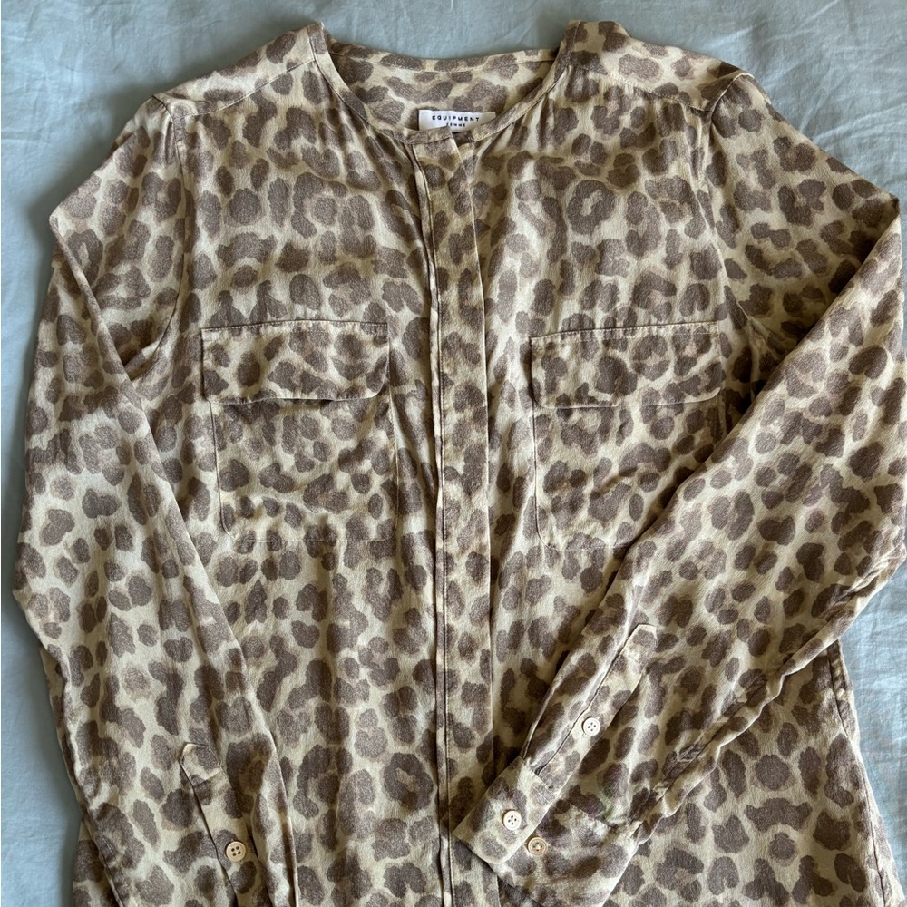 Equipment Silk Leopard Print Shirt - Light Brown and Cream